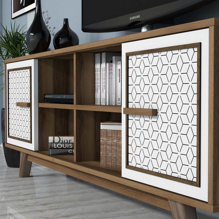 Hanah Home Ayla Mueble de TV Nogal y Blanco Hanah Home Ayla Mueble de TV Nogal y Blanco